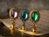 Kraliyet Lavanta Taşlı Döküm Metal Mum Mühürü Sapı Antik Gold thumbnail 12