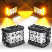 Off Road Motosiklet 45w 12 Led 10cm Beyaz Turuncu Çakarlı Kare Sis Farı Çalışma Lambası 2 Adet Sağ Sol - 1