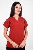 Deniz İş Kadın Likralı Yarasakol Kiremit Rengi Scrubs Tek Üst - 3