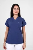 Deniz İş Kadın Likralı Yarasakol Petrol Mavisi Renk Scrubs Teküst - 3