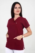 Deniz İş Kadın Likralı Yarasakol Bordo Renk Scrubs Teküst - 2
