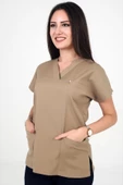 Deniz İş Kadın Likralı Yarasakol Bej Renk Scrubs Teküst - 2