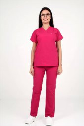 Deniz İş Kadın Terycotton Yarasakol Fuşya Renk Scrubs Takım - 1
