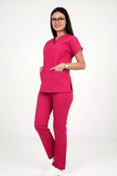 Deniz İş Kadın Terycotton Yarasakol Fuşya Renk Scrubs Takım - 4