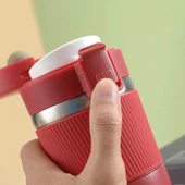 Sızdırmaz Paslanmaz Çelik Kaydırmaz Lastikli İç Kısmı Süzgeçli Araç Ofis Çay Kahve Termos Mug 400 ML - 4