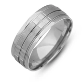 Gümüş Çizgi Desenli Rodyum Alyans thumbnail 1