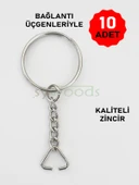 10 ADET KALİTELİ ANAHTARLIK HALKASI ZİNCİRLİ VE ÜÇGENLİ NİKEL ANAHTARLIK TAKIMI thumbnail 1