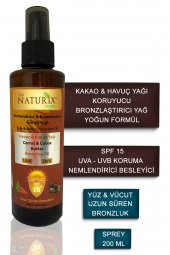 Kakao & Havuç Yağı Spf 15 Yoğun Bronzlaştırıcı Yağ 200 ml Sprey + Tuzsuz Argan Yağlı Şampuan 600 ml - 1