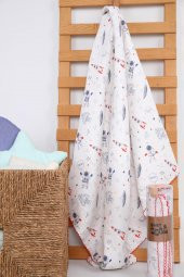 Müslin Örtü 85x90cm Astronot Desen Organik Hediyelik Emzirme Alt Açma Yenidoğan Puset Örtüsü - 2