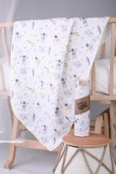 Müslin Örtü 85x90cm Astronot Desen Organik Hediyelik Emzirme Alt Açma Yenidoğan Puset Örtüsü - 3