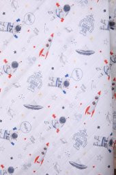Müslin Örtü 85x90cm Astronot Desen Organik Hediyelik Emzirme Alt Açma Yenidoğan Puset Örtüsü - 6