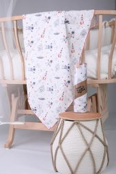 Müslin Örtü 85x90cm Astronot Desen Organik Hediyelik Emzirme Alt Açma Yenidoğan Puset Örtüsü - 1