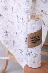 Müslin Örtü 85x90cm Astronot Desen Organik Hediyelik Emzirme Alt Açma Yenidoğan Puset Örtüsü - 8