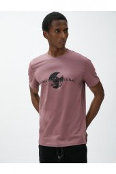 Slogan Baskılı Tişört Manzara Detaylı Bisiklet Yaka Pamuklu thumbnail 1