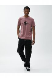 Slogan Baskılı Tişört Manzara Detaylı Bisiklet Yaka Pamuklu thumbnail 2