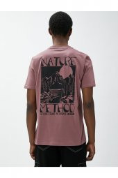 Slogan Baskılı Tişört Manzara Detaylı Bisiklet Yaka Pamuklu thumbnail 4