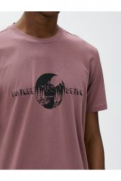 Slogan Baskılı Tişört Manzara Detaylı Bisiklet Yaka Pamuklu thumbnail 5