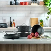Schafer Dark Millard Yanmaz Yapışmaz Tencere Seti 7 Parça-Siyah - 1