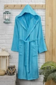 Pamuklu Kadife Kapüşonlu Unisex Bornoz - 1