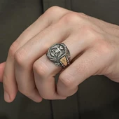 Selçuklu Kartalı Motifli Harfli 925 Gümüş Erkek Yüzük - 3