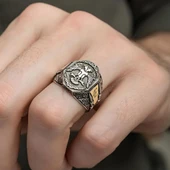 Selçuklu Kartalı Motifli Harfli 925 Gümüş Erkek Yüzük - 5