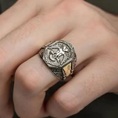 Selçuklu Kartalı Motifli Harfli 925 Gümüş Erkek Yüzük - 7