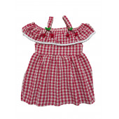 Kız Çocuk Pötikareli Askılı Kiraz Detaylı Elbise - 1