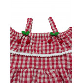 Kız Çocuk Pötikareli Askılı Kiraz Detaylı Elbise - 2