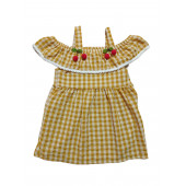 Kız Çocuk Pötikareli Askılı Kiraz Detaylı Elbise - 3