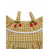 Kız Çocuk Pötikareli Askılı Kiraz Detaylı Elbise - 4