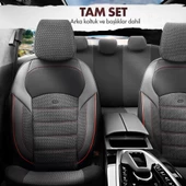 Otom Yeni Nova Design Özel Pamuklu Kumaş Oto Koltuk Kılıfı Siyah-Kırmızı - 2