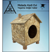 Melada Kedi Evi Dış Ortam Uygun Ahşap Kedi Evi OSB 43x40x37 cm - 1