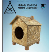 Melada Kedi Evi Dış Ortam Uygun Ahşap Kedi Evi OSB 43x40x37 cm - 2