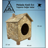 Melada Kedi Evi Dış Ortam Uygun Ahşap Kedi Evi OSB 43x40x37 cm - 4