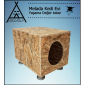 Melada Kedi Evi Dış Ortam Uygun Ahşap Kedi Evi OSB Plastik Ayak 40x40x30 cm - 1