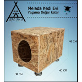 Melada Kedi Evi Dış Ortam Uygun Ahşap Kedi Evi OSB Plastik Ayak 40x40x30 cm - 3