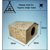 Melada Kedi Evi Dış Ortam Uygun Ahşap Kedi Evi OSB 50x50x35 cm - 3