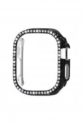 Apple Watch Ultra 49mm Uyumlu Çerçeveli Kasa Korumalı Swarovski Taşlı Kılıf Sert - 1