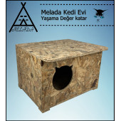 Melada Kedi Evi Dış Ortam Uygun Ahşap Kedi Evi OSB 50x35x30 cm - 4