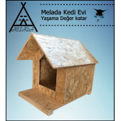 Melada Kedi Evi Dış Ortam Uygun Ahşap Kedi Evi OSB 45x40x40 cm - 1