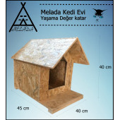 Melada Kedi Evi Dış Ortam Uygun Ahşap Kedi Evi OSB 45x40x40 cm - 4