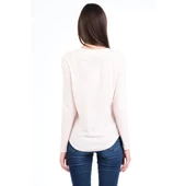 Ekru Bisiklet Yaka Organik Pamuklu Uzun Kollu Tişört - 3