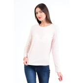 Ekru Bisiklet Yaka Organik Pamuklu Uzun Kollu Tişört - 1