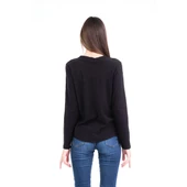 Siyah Bisiklet Yaka Organik Pamuklu Uzun Kollu Tişört - 3