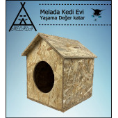 Melada Kedi Evi Dış Ortam Uygun Ahşap Kedi Evi OSB 39x32x30 cm - 1