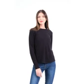 Siyah Bisiklet Yaka Organik Pamuklu Uzun Kollu Tişört - 2