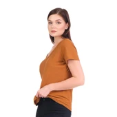 Camel V Yaka Organik Pamuklu Tişört - 1