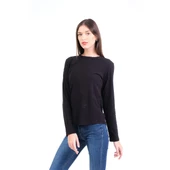 Siyah Bisiklet Yaka Organik Pamuklu Uzun Kollu Tişört - 1