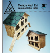 Melada Kedi Evi Dış Ortam Uygun Ahşap Kedi Evi OSB 100X95X50 cm - 1