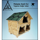 Melada Kedi Evi Dış Ortam Uygun Ahşap Kedi Evi OSB 58x58x40 cm - 2